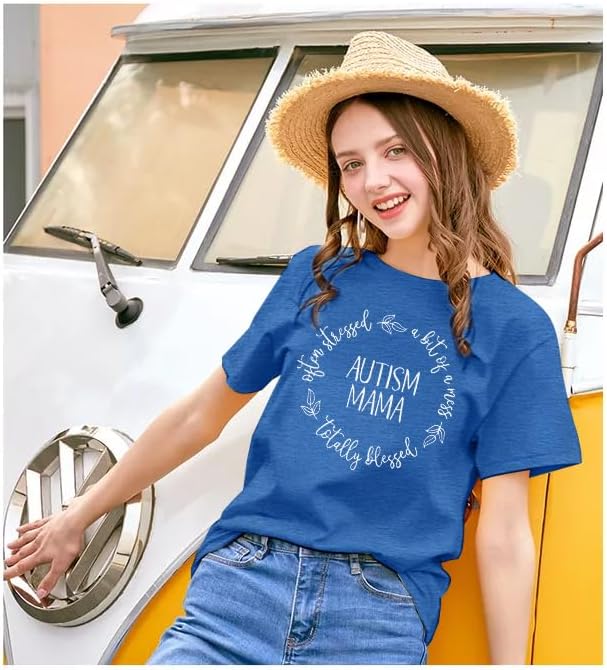 Autism Mama Shirt Women Autistic Support Blessed Shirts Special Education Tshirt Inspirational Letter Print Tee Tops