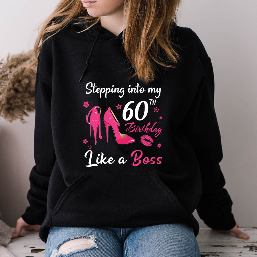Stepping into my 60th Birthday Like a Boss, 60th birthday unique gifts for woman, 60th birthday ideas, Turning 60 years old cotton shirt