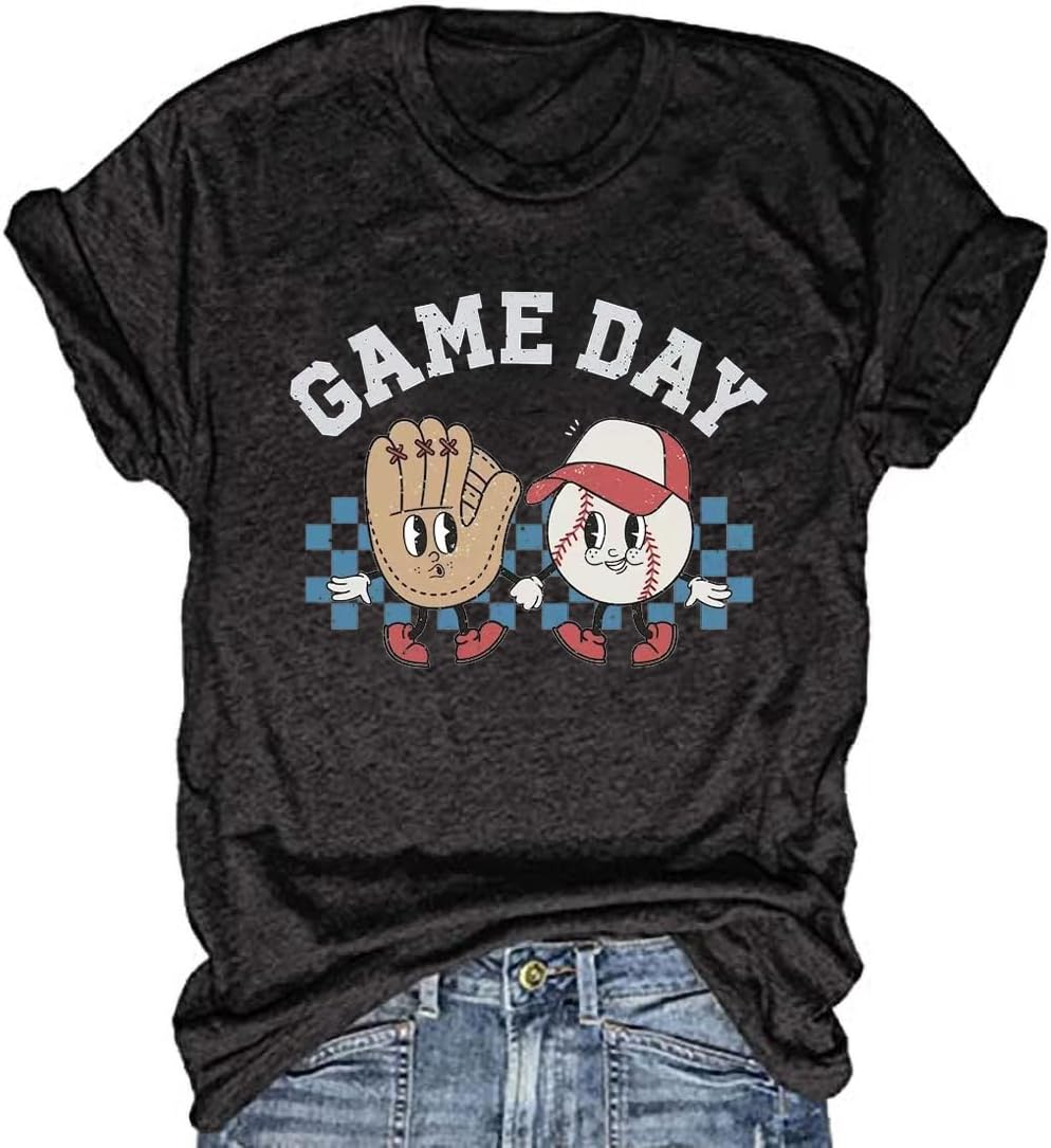 Women's Baseball Game Day T-Shirt Casual Short Sleeve Family Sports Mother's Day Mom Graphic Tees Tops
