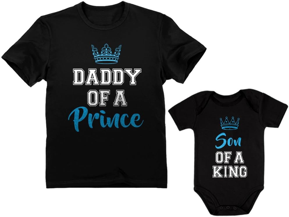 Tstars Daddy of a Prince Son of a King Matching Shirts Gifts for New Dads Fathers Day Dad Shirt and Baby Bodysuit Set
