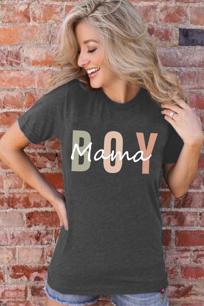 Funny Boy Mama Shirt for Women - Mom Letter Print Tshirt Boy Mom Short Sleeve Shirt Mothers Day Tee Top