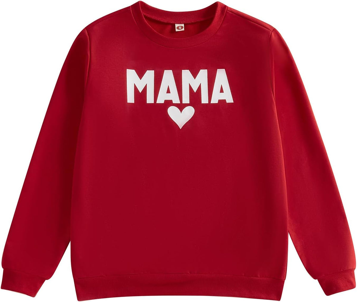 Karuedoo Mommy and Me Valentines Outfits Family Matching Shirts Letter Print Crewneck Long Sleeve Sweatshirt Pullover Top