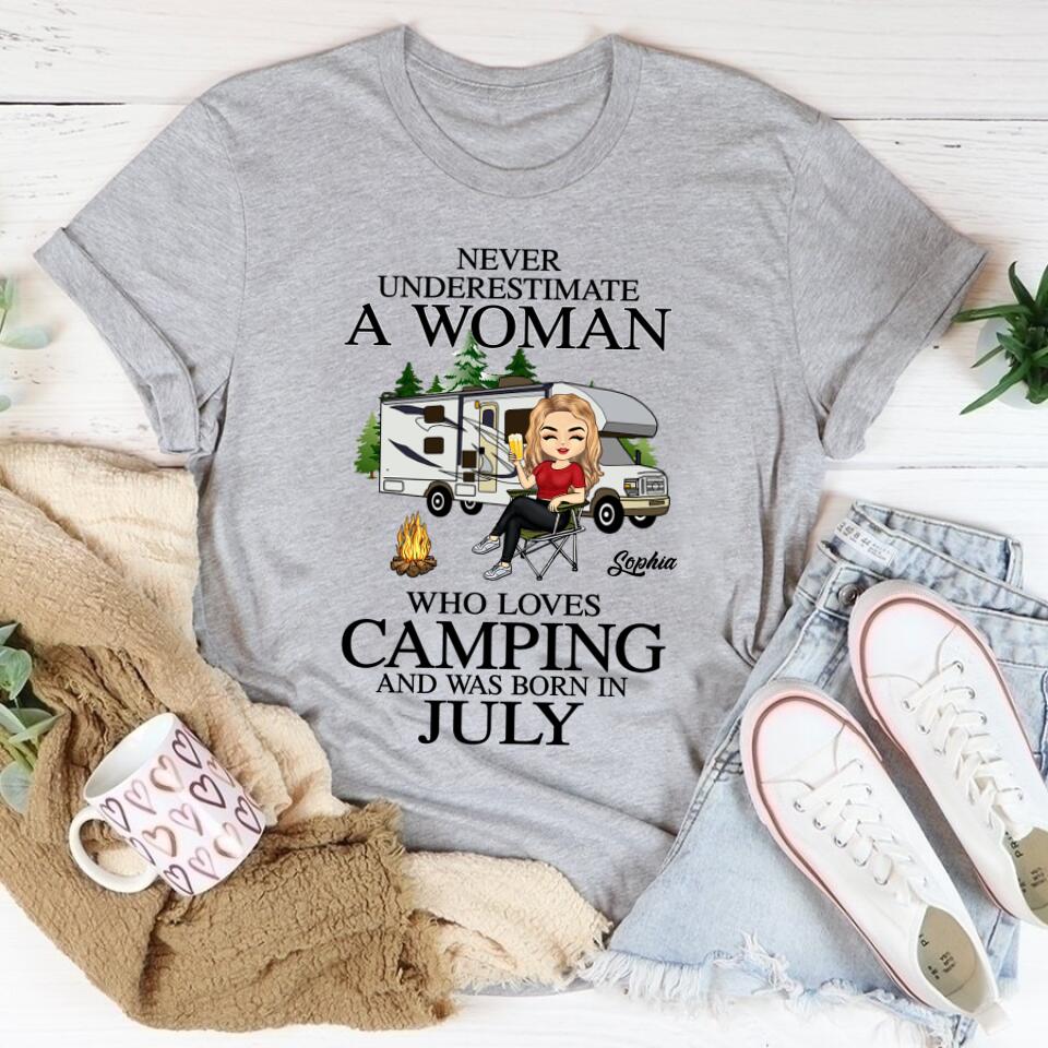 July Birthday Shirt, Birthday Gift For Camping Lover, Camping Shirt Custom Birthday Shirt, Queens Born In July, July Birthday Gifts, July Shirts For Woman