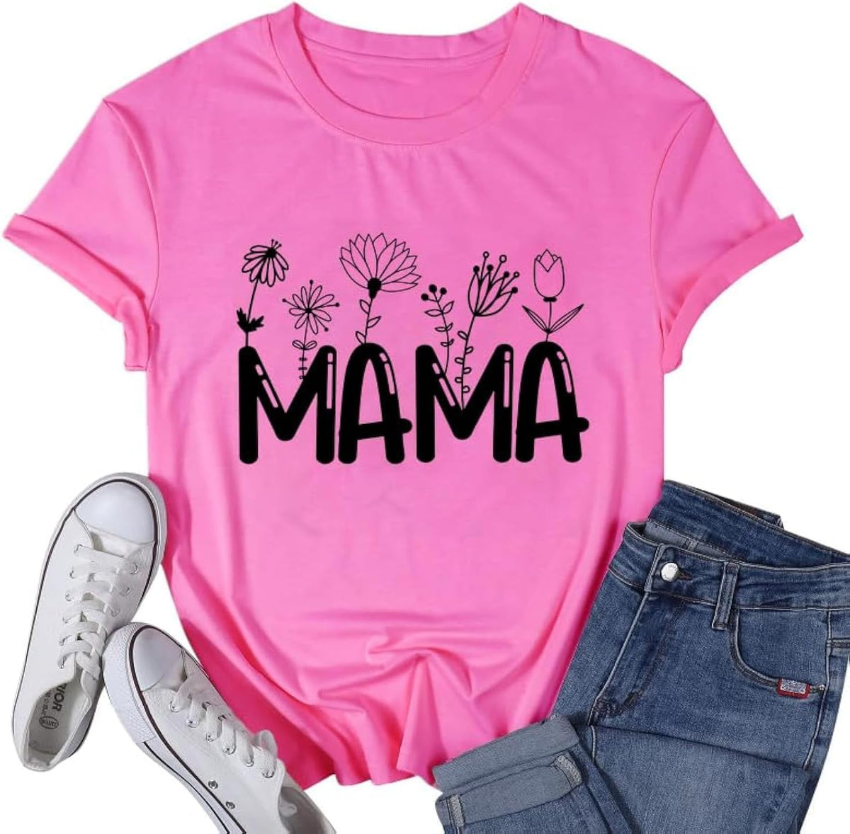 Women Graphic Tees Cute Nature Flower Printed Funny Short Sleeve Tops Vintage Novelty Casual Teacher Shirt