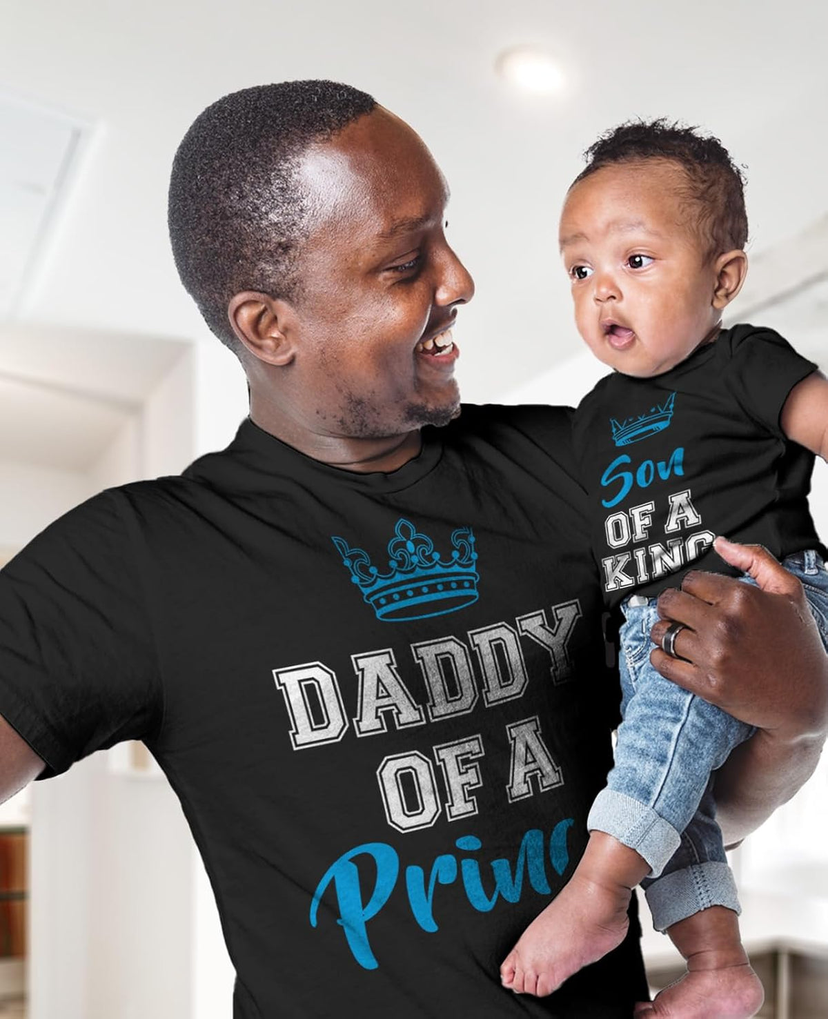 Tstars Daddy of a Prince Son of a King Matching Shirts Gifts for New Dads Fathers Day Dad Shirt and Baby Bodysuit Set