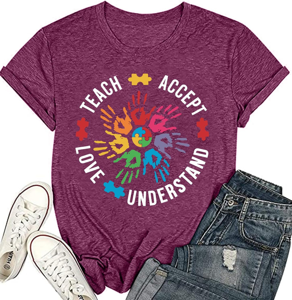 Teach Accept Understand Love Autism Awareness Shirt Women Teacher Shirts