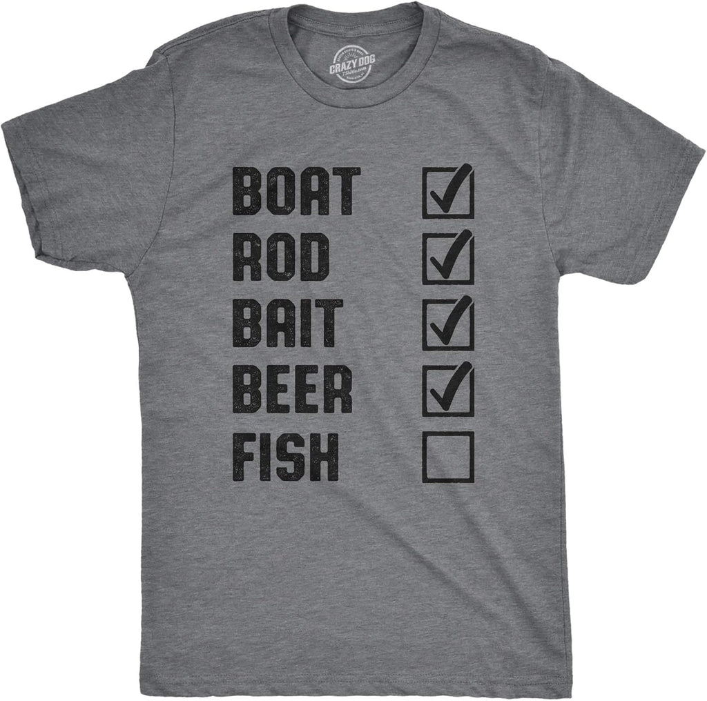 Crazy Dog Mens T Shirt Funny Fishing Joke Tees Novelty Fisherman Shirts