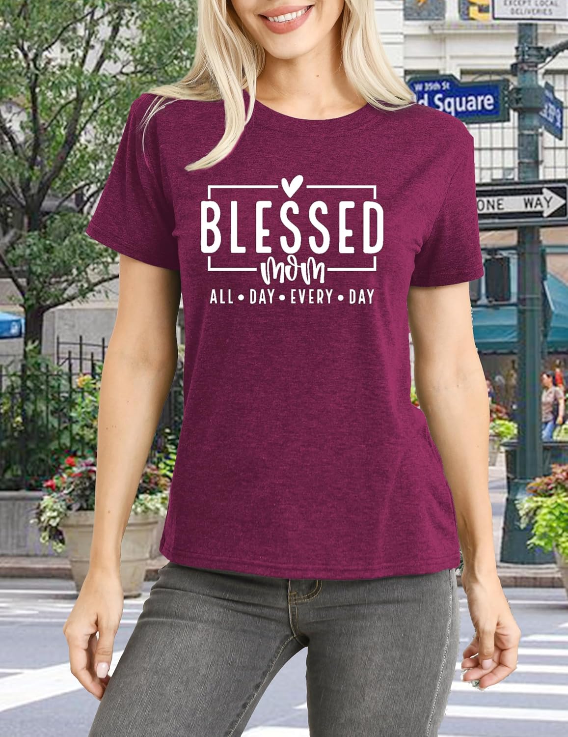 CQF Women Mom Shirt Blessed Mom All Day Every Day Letter Print T-Shirt Best Mama Tee Tops