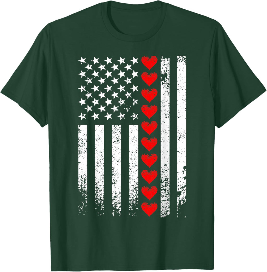 Vintage Valentines Day American Flag Hearts Mens Boys Kids