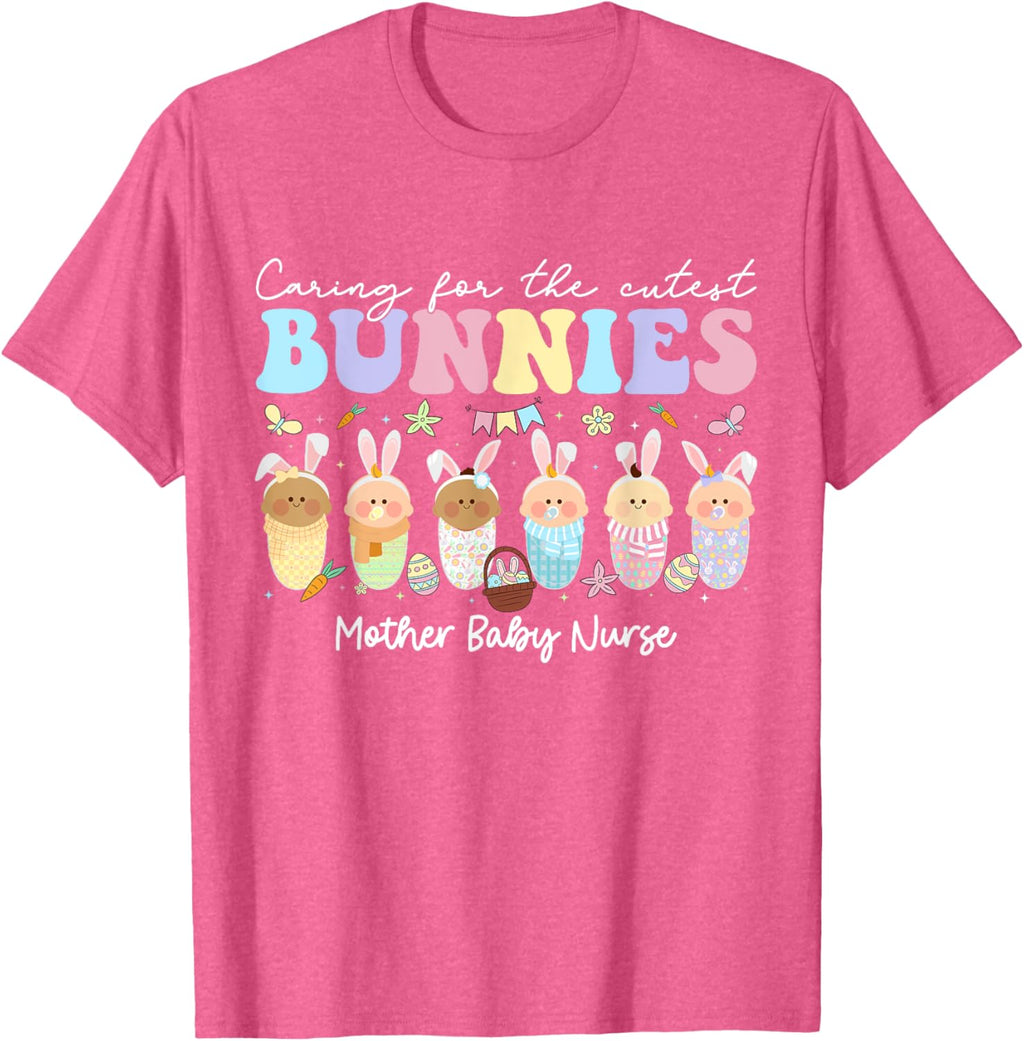Mother Baby Nurse Easter Day Caring For The Cutest Bunnies T-Shirt, Small, Black