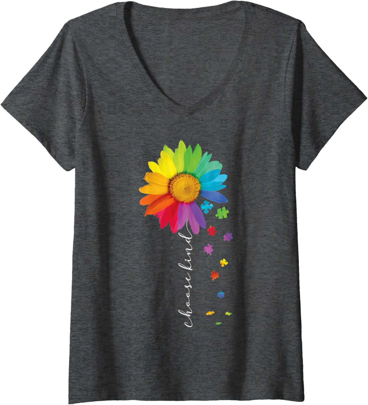 Womens Choose Kind Autism Awareness Rainbow Sunflower Warrior Gifts V-Neck