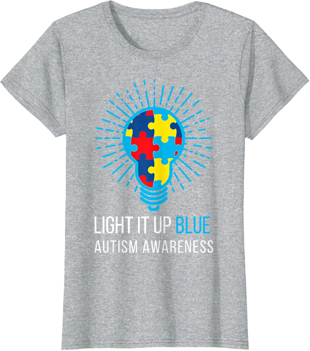 Light It Up Blue Autism Awareness Ribbon Puzzle Pieces