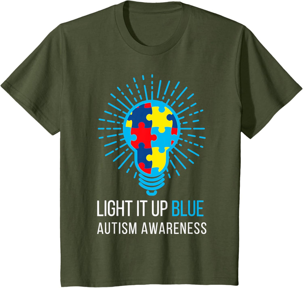 Light It Up Blue Autism Awareness Ribbon Puzzle Pieces