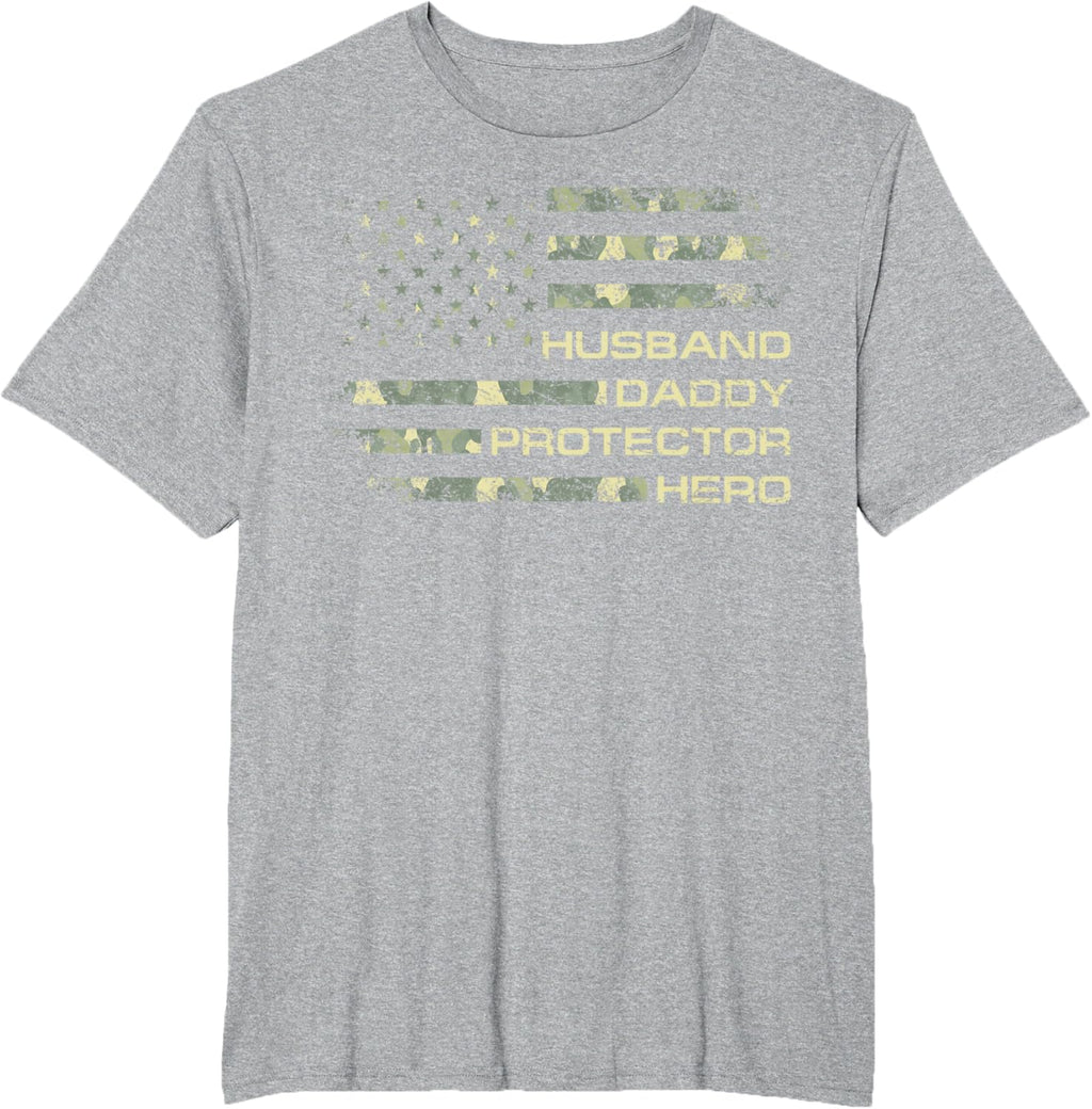 Husband Daddy Protector Hero Fathers Day Camo American Flag